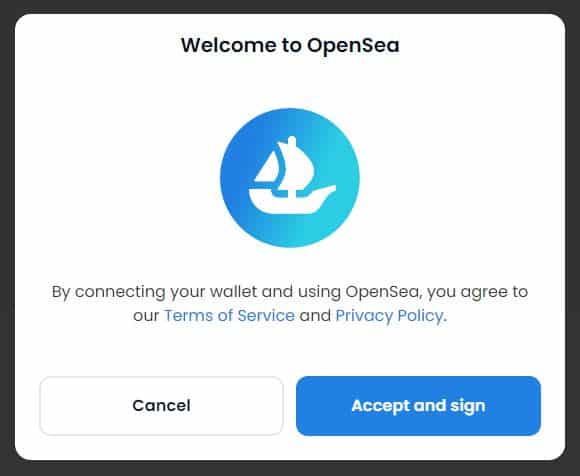 Accepter et signer sur opensea
