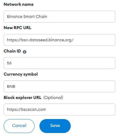 ajouter la binance smart chain sur metamask manuellement