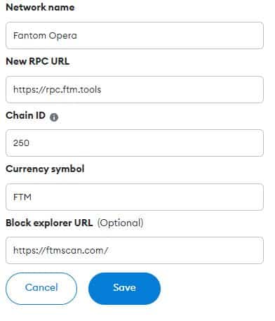 ajouter le réseau fantom à metamask manuellement
