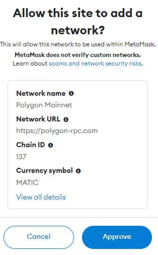 approuver le réseau polygon pour metamask